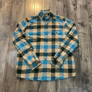 Patagonia Blue, Black & Cream Plaid Button-Down Shirt